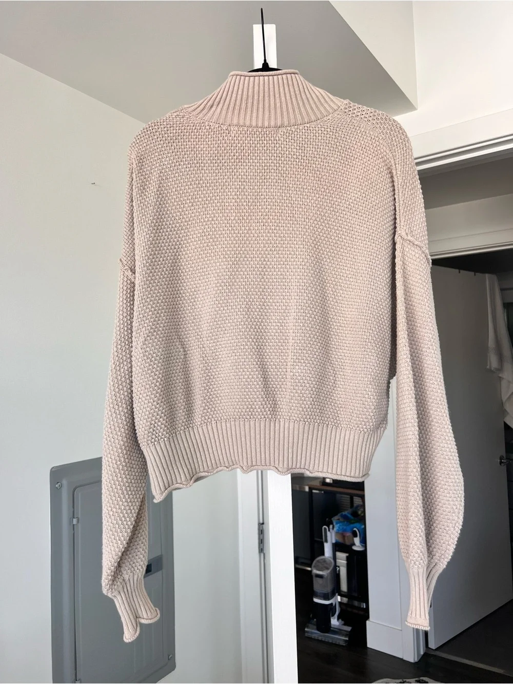 Free People Beach Mock Neck Knit Oversize Sweater Beige Sz M/L